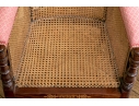 Mahogany And Cane Custom Upholstered Accent Armchair