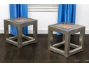 Pair Of Silvered Wood And Stone Top Accent Tables