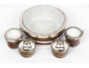 Five Piece Antique English Oak And Silverplate Salt And Condiment Set