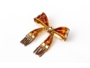 French 800 Vermeil Silver Beautiful Ornate Red And White Fringed Enamel Bow Brooch