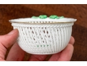 Herend Hungary Hand-Painted Porcelain Reticulated Basket, Green Chinese Bouquet Pattern