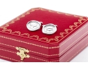 Cartier Sterling Silver Promotional Wax Seal Logo Motif Cufflinks, With Box 