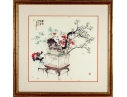 Framed Chinese Watercolor Painting Of Potted Flowers