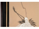 Pair Of Framed Asian Paintings On Silk Of Cranes