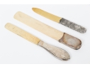 Group Of Three Antique Bone And Silver Letter Openers