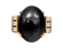 14k Yellow Gold Contemporary Cabachon Black Onyx And Diamond Ring, Size 6.5, App. 0.12 TCW