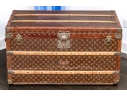 Antique Louis Vuitton Canvas Covered Brass Mounted Steamer Trunk