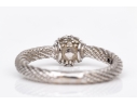18k White Gold Lovely Cable And Pave Diamond Ball Ring, App. 0.18 TCW, Size 6
