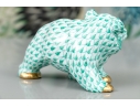 Herend Hungary Hand-Painted Porcelain Bear Cub, Green Fishnet Pattern