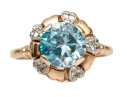 14k Yellow Gold Pretty Synthetic Blue Zircon Ring With Decoratve Border, Size 7