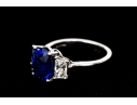 Platinum Beautiful Sapphire And Diamond Three Stone Ring, Size 5.75