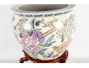Mid-20th Century Chinese Famille Rose Porcelain Fish Bowl With Wooden Stand