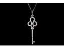 14k White Gold Handsome Diamond Set Swirled End Key Pendant, App. 0.21 TCW, With Chain
