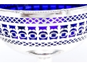 Antique English Silverplate And Cobalt Glass Serving Bowl 