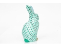 Herend Hungary Hand-Painted Porcelain Rabbit Figure, Green Fishnet Pattern