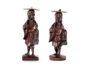 Pair Of Chinese Carved Wood Elder Figures With Removable Hats