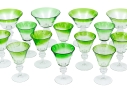 Set Of Fifteen Green Trimmed Stemware