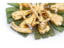 Vintage Synthetic Nephrite And Cultured Pearl Flower Motif Costume Jewelry Brooch