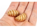 Boucheron 18k Yellow Gold Magnificent Vintage Matte Ribbed Shrimp Style Earrings
