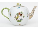 Herend Hungary Hand-Painted Porcelain Lidded Teapot, Rothschild Bird (RO) Pattern