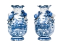 Pair Of Decorative Chinese Export Style Blue And White Porcelain Vases 