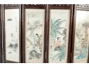 Vintage Chinese Folding Table Screen With Hand-Painted Scenes