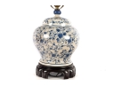 Blue And White Floral Crackle Glaze Ginger Jar Lamp On Wood Base