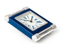 Cartier Vintage Blue Composite Deco Style Travel Clock, Ribbed Ends