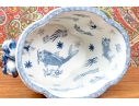 Decorative Chinese Export Style Twin Handled Jardiniere With Wood Stand