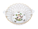 Herend Hungary Hand-Painted Reticulated Porcelain Basket, Rothschild Bird (RO) Pattern