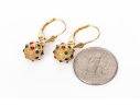 14k Yellow Gold Striking Colorful Decorated Sandblasted Ball Drop Pendant Earrings