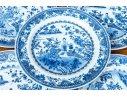 Set Of Seven Antique Chinese Export Blue And White Canton Pattern Porcelain Plates