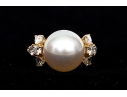 Fred 18k Yellow Gold Magnficent Vintage South Sea Cultured Pearl And Diamond Ring, Size 5.75