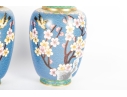 Pair Of Vintage Chinese Cloisonné Enamel Vases With Cherry Blossom Motif