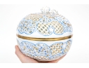 Herend Hungary Hand-Painted Blue And Gilt Large Reticulated Bonbonniere / Potpourri