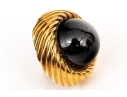 Turi 18k Yellow Gold Fabulous Retro Cabachon Black Onyx And Ribbed Border Clip On Earrings