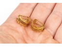 9k Yellow Gold Striking Diminutive Vintage Brutalist Style Half Hoop Clip On Earrings