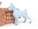 First Edition Herend Hungary Hand-Painted Porcelain Boxer Dog Figure, Blue Fishnet Pattern