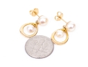 14k Yellow Gold Cultured Pearl And Gold Halo Drop Pendant Earrings