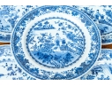 Set Of Seven Antique Chinese Export Blue And White Canton Pattern Porcelain Plates