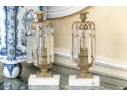 Elegant Pair Of Brass And Stone Girandole Candlesticks