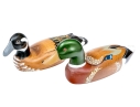 Two Hand-Painted Carved Wood Duck Decoys With Inlaid Eyes