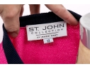 St. John Pink And Navy Blue Cardigan And Skirt Suit, Size 12