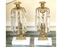 Elegant Pair Of Brass And Stone Girandole Candlesticks