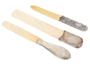 Group Of Three Antique Bone And Silver Letter Openers