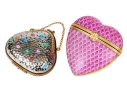 Two Gorgeous French Limoges Enameled Heart Form Pill Boxes