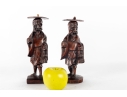 Pair Of Chinese Carved Wood Elder Figures With Removable Hats