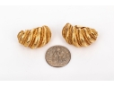 Boucheron 18k Yellow Gold Magnificent Vintage Matte Ribbed Shrimp Style Earrings