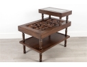 Mid-20th Century Chinese Hand-Carved Tiered Side Table With Figural Panels