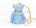 First Edition Herend Hungary Hand-Painted Porcelain Teddy Bear Ornament, Blue Fishnet Pattern